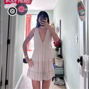 Light Pink V-Neck Mini Dress